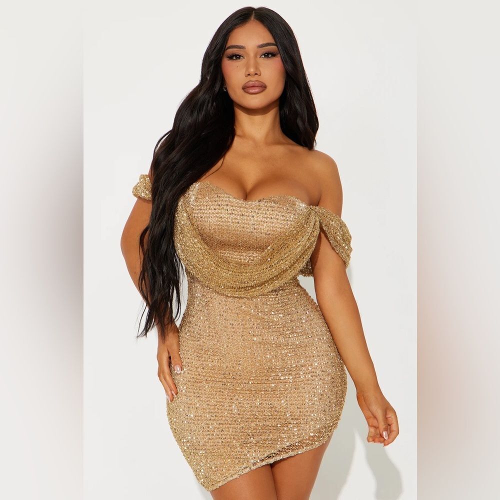 Staying Golden Sequin Mini Dress - Gold